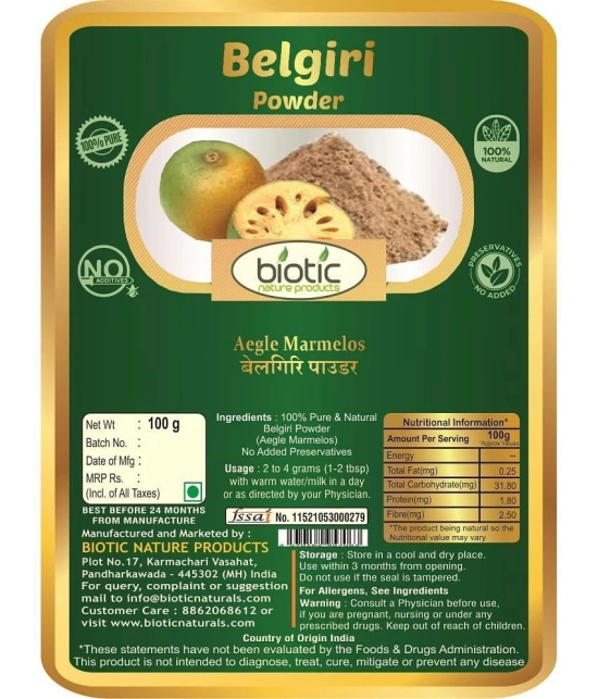 Biotic Bel giri Powder - Beal giri Powder - Bael Fruit - Belgiri Powder 100 gm