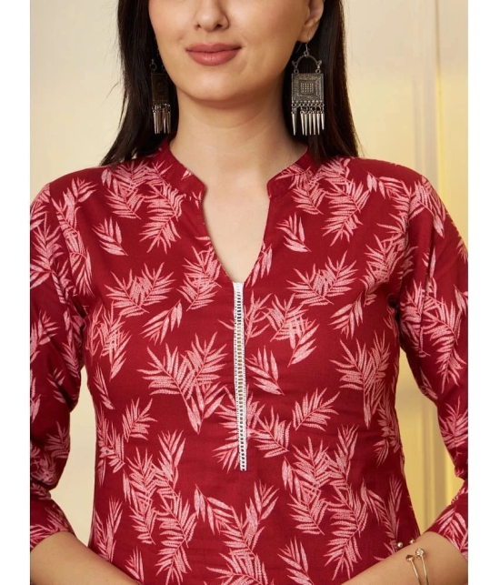 Tissu Cotton Printed Straight Womens Kurti - Maroon ( Pack of 1 ) - None