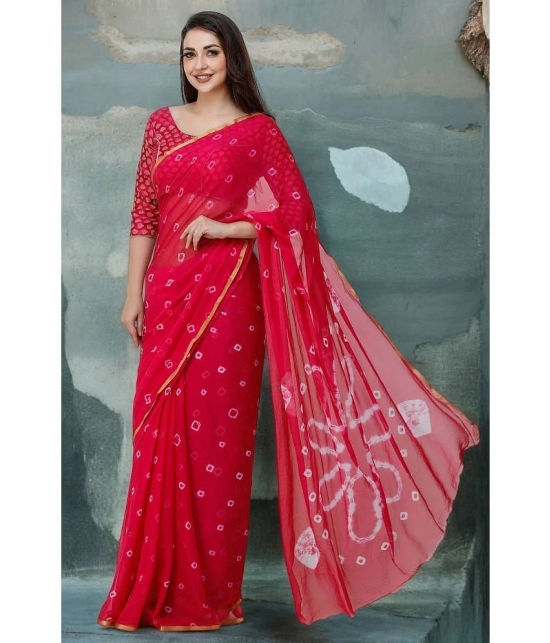 clafoutis Chiffon Dyed Saree Without Blouse Piece - Red ( Pack of 1 ) - Red