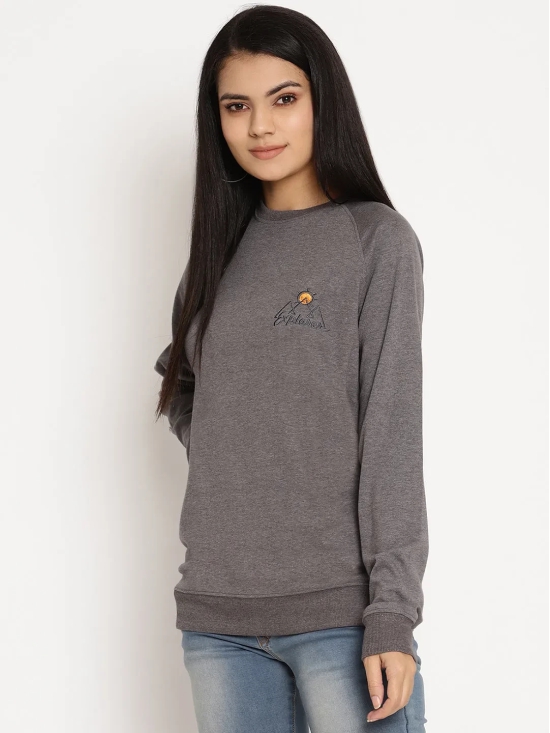 Women Explorer Grey Solid Sweatshirt-XXL