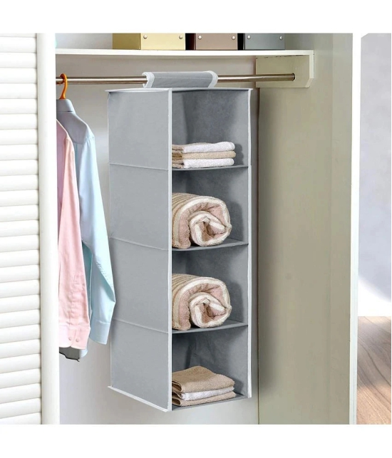 4 Shelf Closet Hanging Organizer,Wardrobe Organizer Clothes Storage Hanger for Family Closet Bedroom, Foldable and Universal Fit (Grey) Pack OF 2