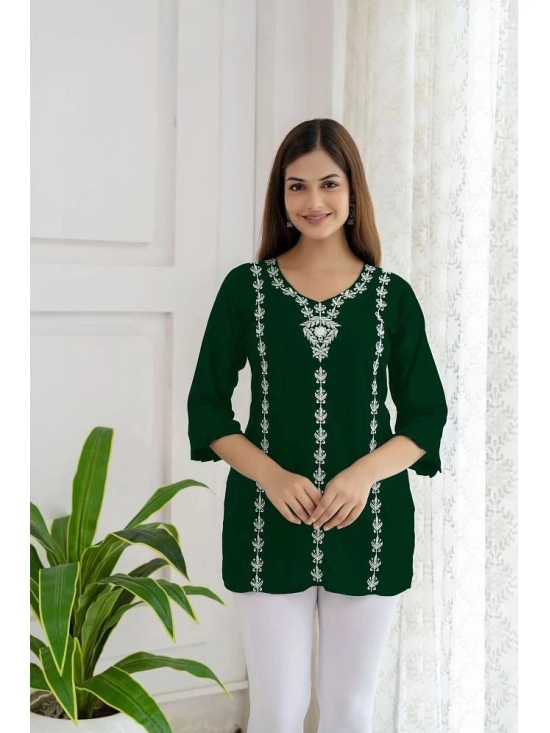 Kapadia Rayon Embroidered Straight Womens Kurti - Green ( Pack of 1 ) - None