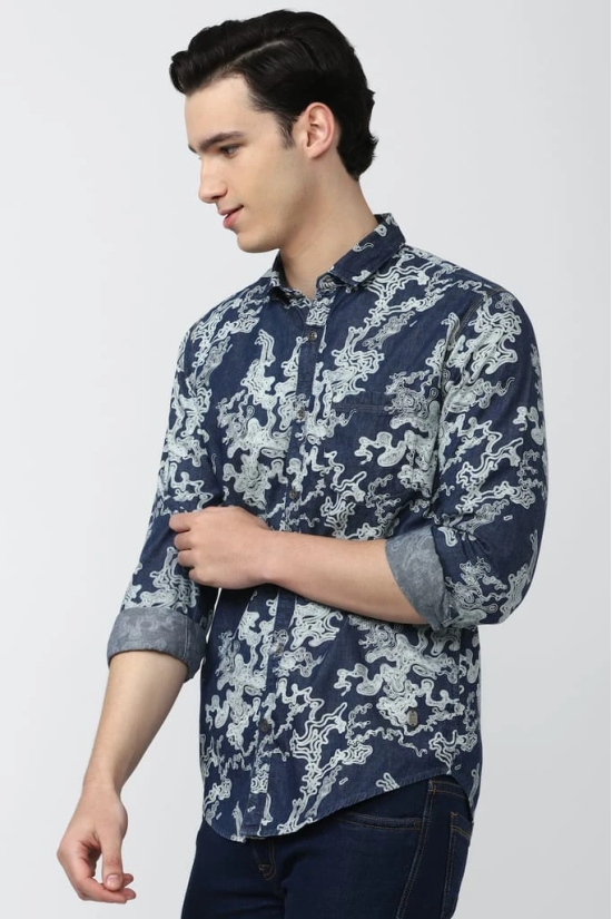 Men Navy Slim Fit Print Full Sleeves Casual Shirt