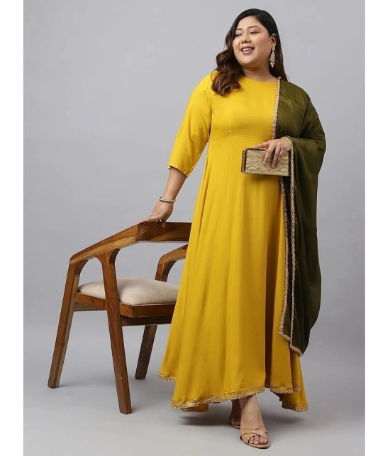 Janasya Rayon Solid Flared Womens Kurti with Dupatta - Mustard ( Pack of 1 ) - None