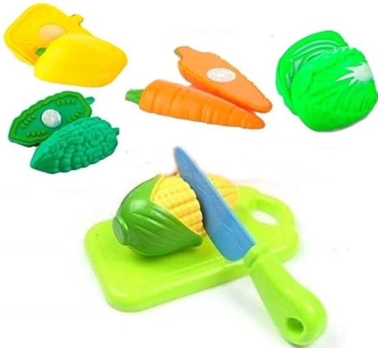 Fratelli Play Food Realistic Vegetables Cut Set with Cutting Board & Knife Toy for Kids,Multicolor(5ps Vegetables,Chopping Board & Knife Toy) - Multi-Color