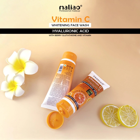 Maliao Vitamin C Whitening Face Wash with Berry Glutathione & Hyaluronic Acid for Glowing Skin (Deep Cleansing, Oil Control, Anti-Acne, Moisturizing, All Skin Types)