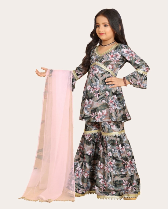 Girls Gharara Suite Set with Dupatta-Grey / 12 - 13 Years