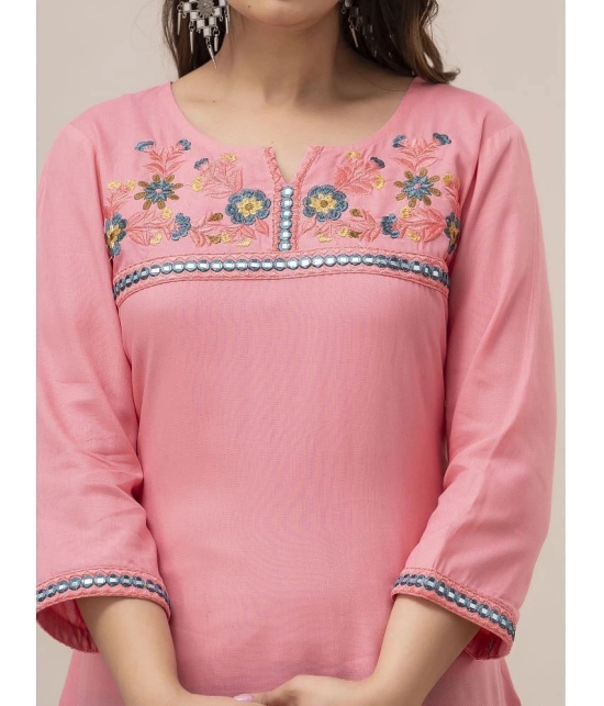 Frionkandy Rayon Embroidered Straight Womens Kurti - Pink ( Pack of 1 ) - None