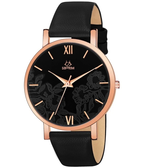 Septem Black Leather Analog Womens Watch