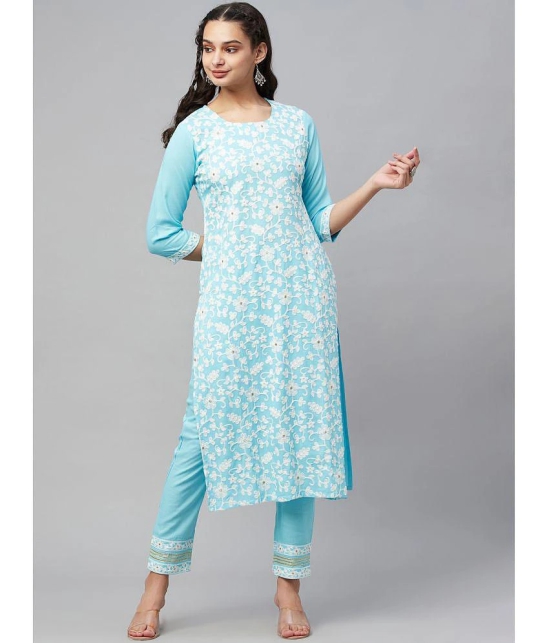 AMIRA'S INDIAN ETHNICWEAR - Blue Straight Rayon Women's Stitched Salwar Suit ( Pack of 1 ) - None