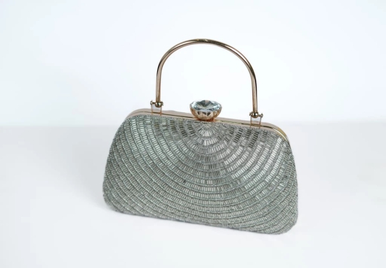 Embellished Handcrafted Hand Clutch Silver Color Party Bag