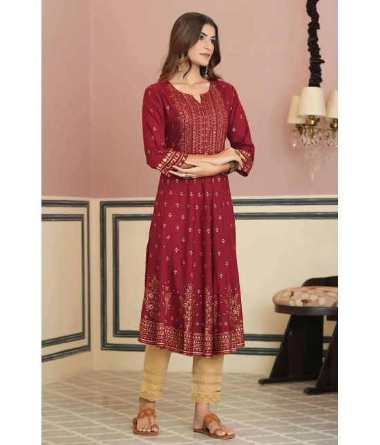 Juniper Rayon Printed Anarkali Womens Kurti - Maroon ( Pack of 1 ) - None