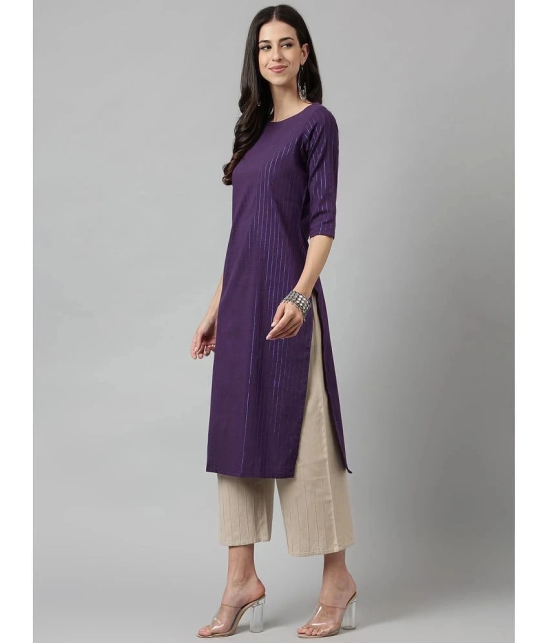 Hritika Cotton Blend Striped Straight Womens Kurti - Purple ( Pack of 1 ) - None