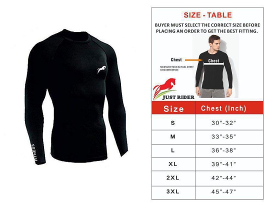 Just Rider Unisex 100% Polyester Compression T-Shirt, Top Full Sleeve Plain Athletic Fit Multi Sports Cycling, Cricket, Football, Badminton, Gym, Fitness & Other Outdoor Inner Wear - XL