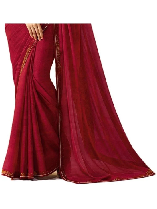 Gazal Fashions Georgette Printed Saree With Blouse Piece - Maroon ( Pack of 1 ) - Maroon