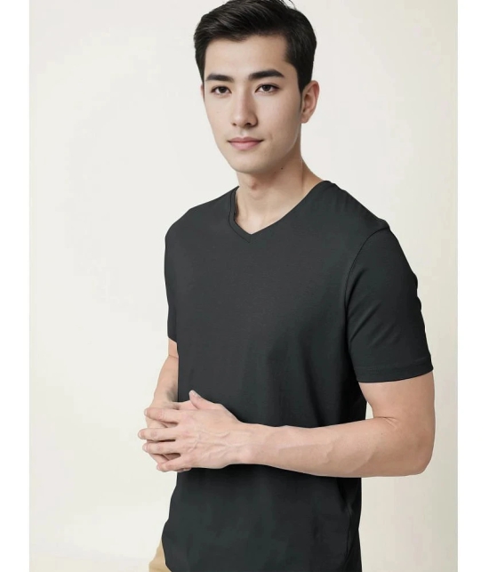 Radprix Cotton Regular Fit Solid Half Sleeves Mens T-Shirt - Black ( Pack of 1 ) - None