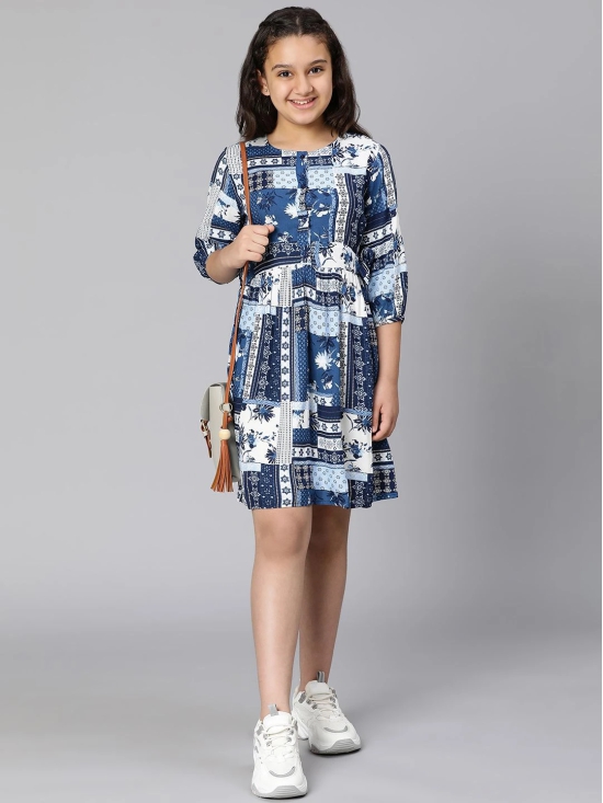 Oxolloxo Girls Blue Crepe A-Line Dress