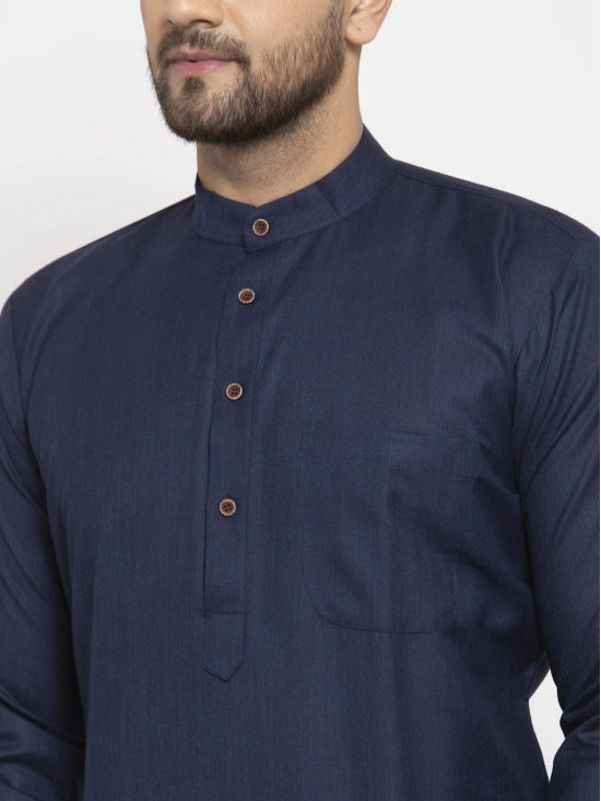 Men Navy-Blue & White Solid Kurta Only-XXL / Blue