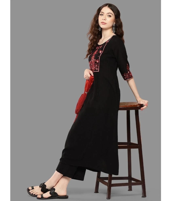 Janasya Rayon Embroidered A-line Womens Kurti - Black ( Pack of 1 ) - None