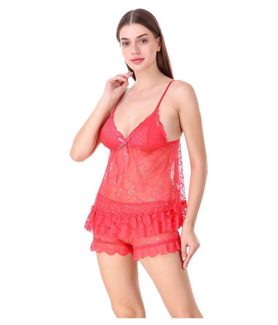 Fasense Net Baby Doll Dresses Without Panty - Pink - L