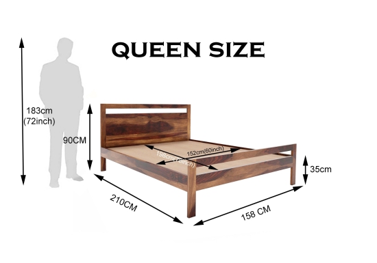 LIMA BED QUEEN Sheesham Wood (Honey Finish)-Brown