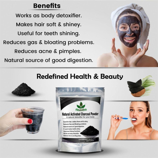 Havintha 100% Natural Activated Charcoal Powder for Skin, Face Pack, Removes Dead Skin and Natural Detoxifier for Your Body, 227 g