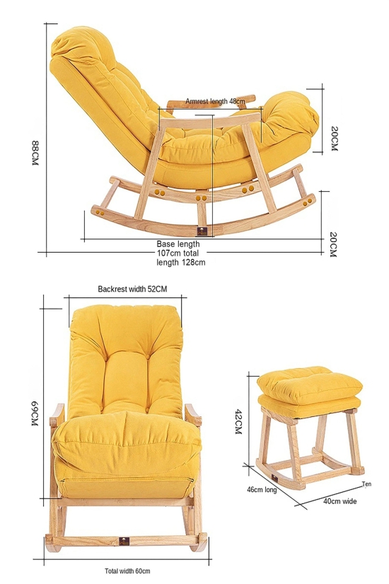 Wooden Twist Colonial and Traditional Super Comfortable Cushion Rocking Chair And With Footrest (Natural Polish)-Yellow