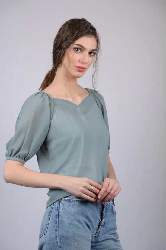 Light Greenish Blue Solid Regular Top (OTL-TPS1023)-Green / S