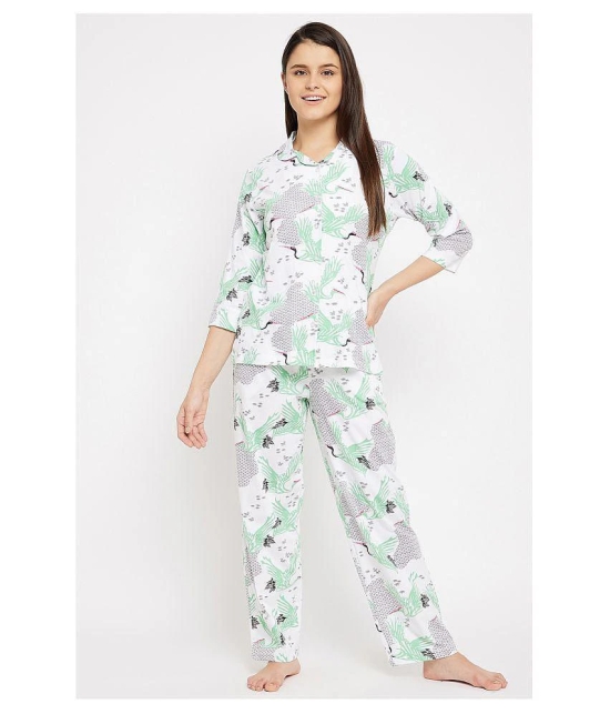 Clovia Cotton Nightsuit Sets - White Pack of 2 - L