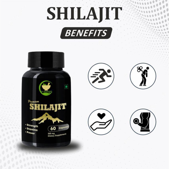 FIJ AYURVEDA Premium Shilajit/Shilajeet Extract Capsule for Vigor & Vitality - 500mg 60 Capsules (Pack of 1)