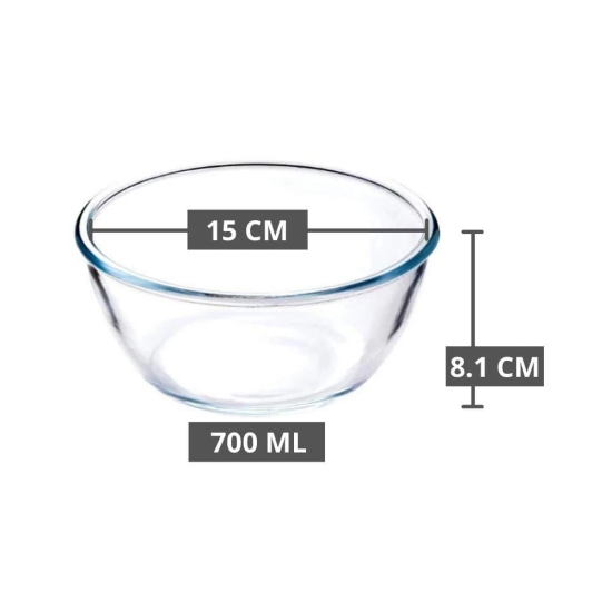 Femora Borosilicate Glass Microwave Safe All-Purpose Mixing Bowl,700 ML, Set of 2