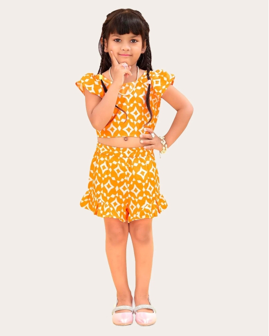 Girls Printed Stylish Flared Palazzo With Crop Top-Yellow / 7 Years-8 Years