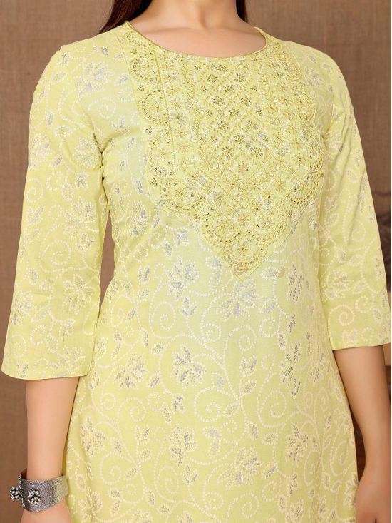 Rangita Women Rayon Yellow Embroidered Calf Length A-line Kurti - None