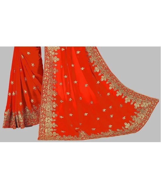 Om Shantam Sarees - Orange Georgette Saree With Blouse Piece ( Pack of 1 ) - Orange