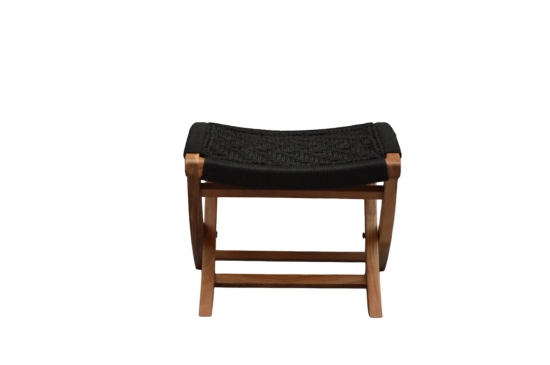 Orchid Homez Hand Woven Lounge Chair Solid Wood Outdoor Chair with Stool (Natural, Pre-Assembled) (Black)