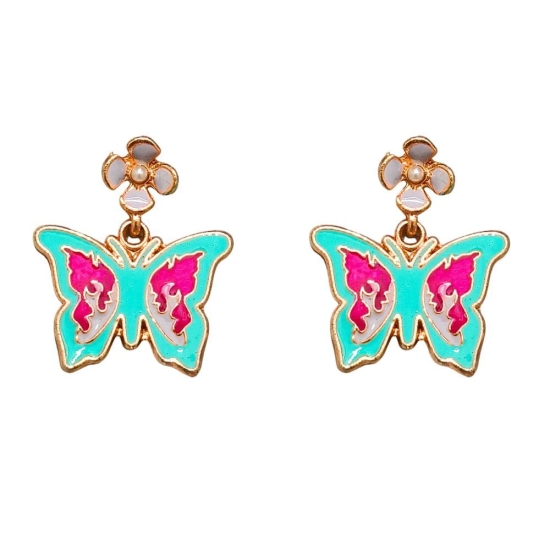 Light Blue Butterfly Earrings with Flower Studs