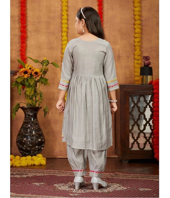 Aarika Girls Silk Patiala Kurta Set ( Pack of 1 , Grey ) - None