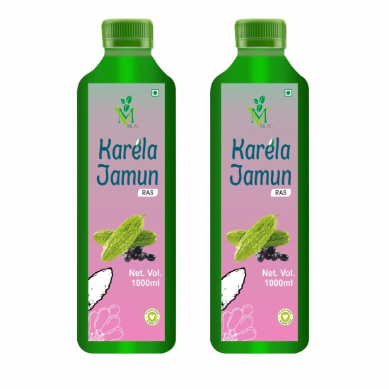 Mint Veda 100% Pure Natural Karela Jamun Juice Which Controls SBlood Sugar, Lowers Bad Cholesterol Naturally, Sugar Free Healthy Herbal Juice, 1 Litre Pack of 2