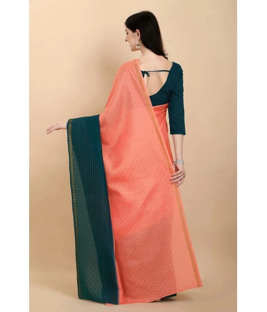 Apnisha Silk Blend Colorblock Saree With Blouse Piece - Peach ( Pack of 1 ) - Peach