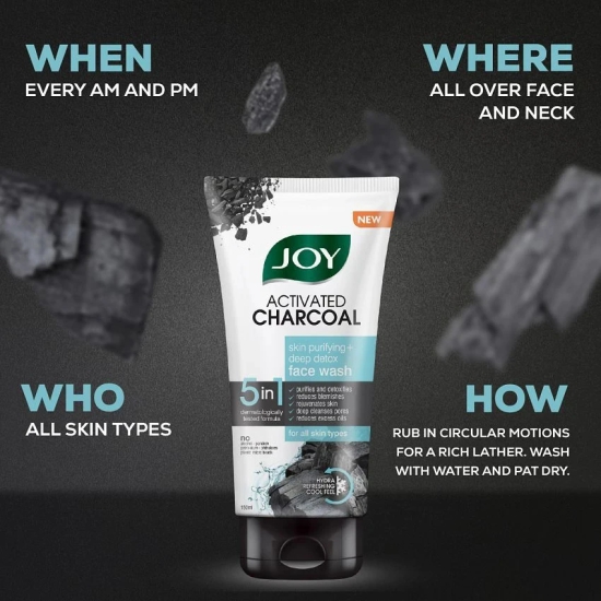 Joy Activated Charcoal Face Wash for Oil Control & Dirt Removal 200ml, (Pack of 2 X 100ml)