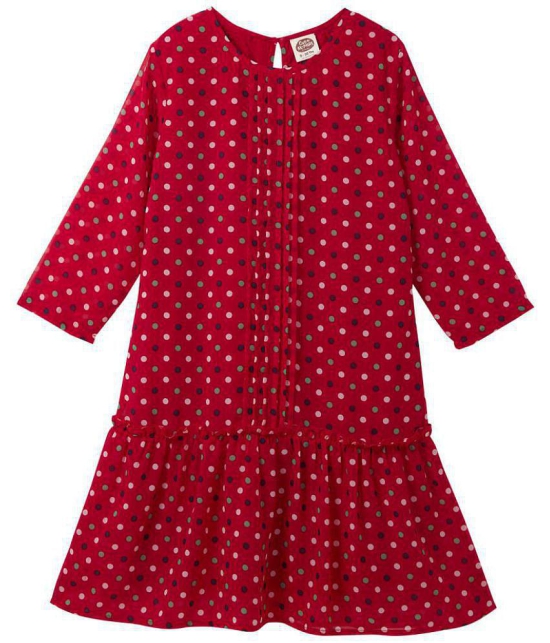 Cub McPaws Girls Midi-Knee Length Casual Dress (Red, Full Sleeve) - None