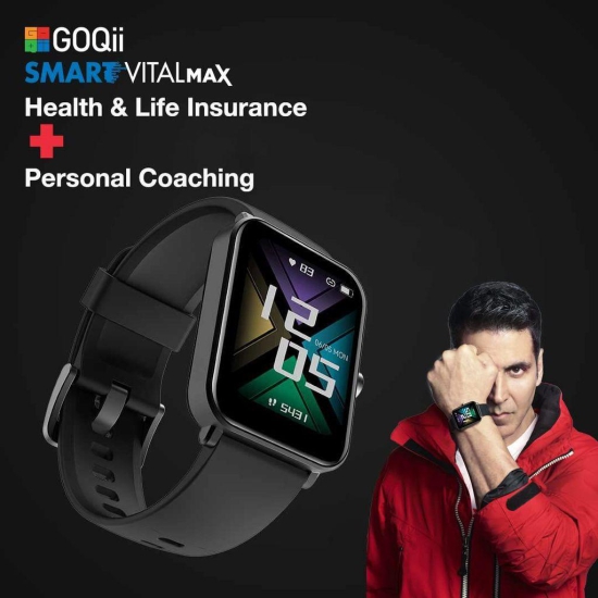 GOQii Newly Launched Smart Vital MAX HD Display Smart Watch with 5 lakhs Health Insurance & 1 lakh Life Insurance with SpO2, & Free 3 Months Personal Coaching