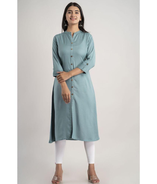 MAUKA - Turquoise Rayon Women''s Front Slit Kurti ( Pack of 1 ) - None