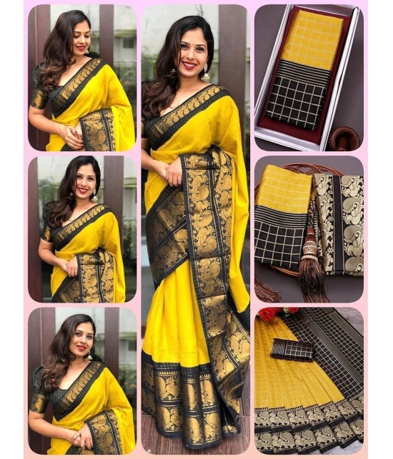 Apnisha Banarasi Silk Embellished Saree With Blouse Piece - Yellow ( Pack of 1 ) - Yellow