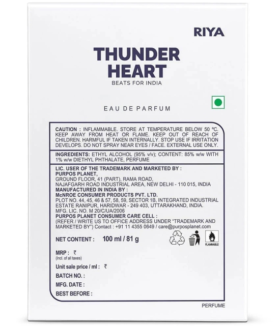 Riya Thunder Heart (White) Eau De Parfum (EDP) For Unisex 100 ML ( Pack of 1 )