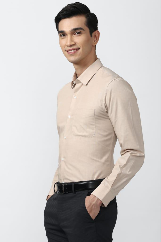 Men Beige Slim Fit Formal Full Sleeves Formal Shirt