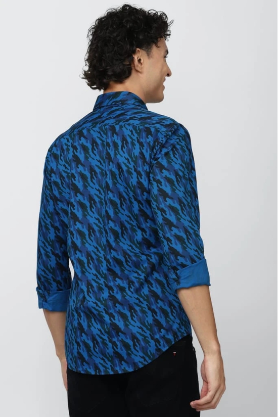 Men Blue Super Slim Fit Print Full Sleeves Casual Shirt