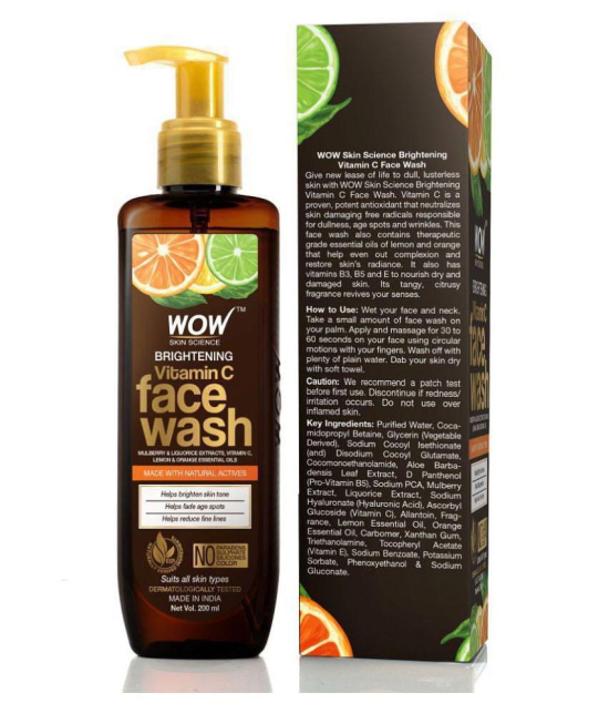 WOW Skin Science Brightening Vitamin C Face Wash --For Brightening Skin Tone - No Parabens, Sulphate, Silicones & Color - 200mL