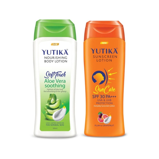 Yuthika Aloe Vera Body Lotion 300ml and Sunscreen Lotion SPF 30 PA+++ with UVA & UVB Protection - 300ml