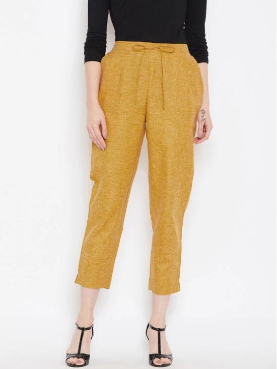 Women Mustard Yellow Textured Relaxed Trousers